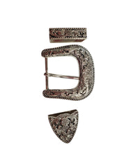 Load image into Gallery viewer, Vintage Western Floral Engraved silver- tone Belt Buckle set- 3 pieces