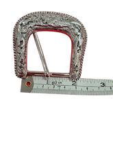 Load image into Gallery viewer, Vintage Western Floral Engraved silver- tone Belt Buckle set- 3 pieces
