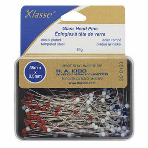 Glass Head Pins red/white 175pcs - 35mm (1 3⁄8″)