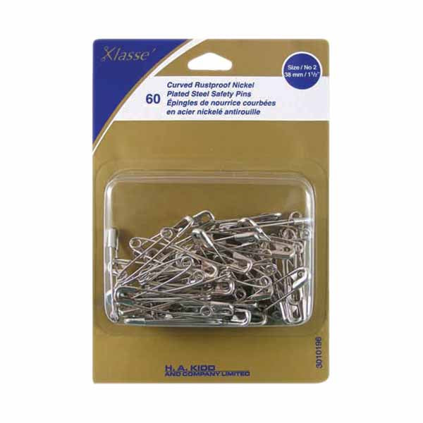 Curved Safety Pin 60pcs - 38mm (11⁄2″) Size 2